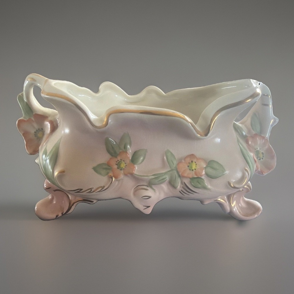COVENTRY Porcelain Footed Dish Planter Vintage Floral Gold Trim 5510R